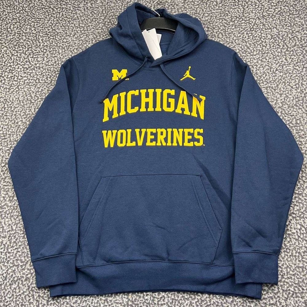 Nike Michigan Wolverines Hoodie Men Large Navy Pullover Long Sleeve Jordan New